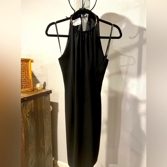 071. David Warren Gold Chocker Halter Dress SP EUC - Picture 4 of 10